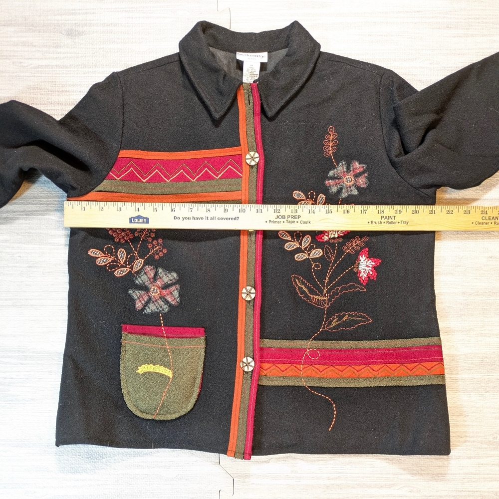 Breckenridge Black Wool Blend Blazer Jacket Colorful Embroidery Applique Med P - Picture 14 of 15